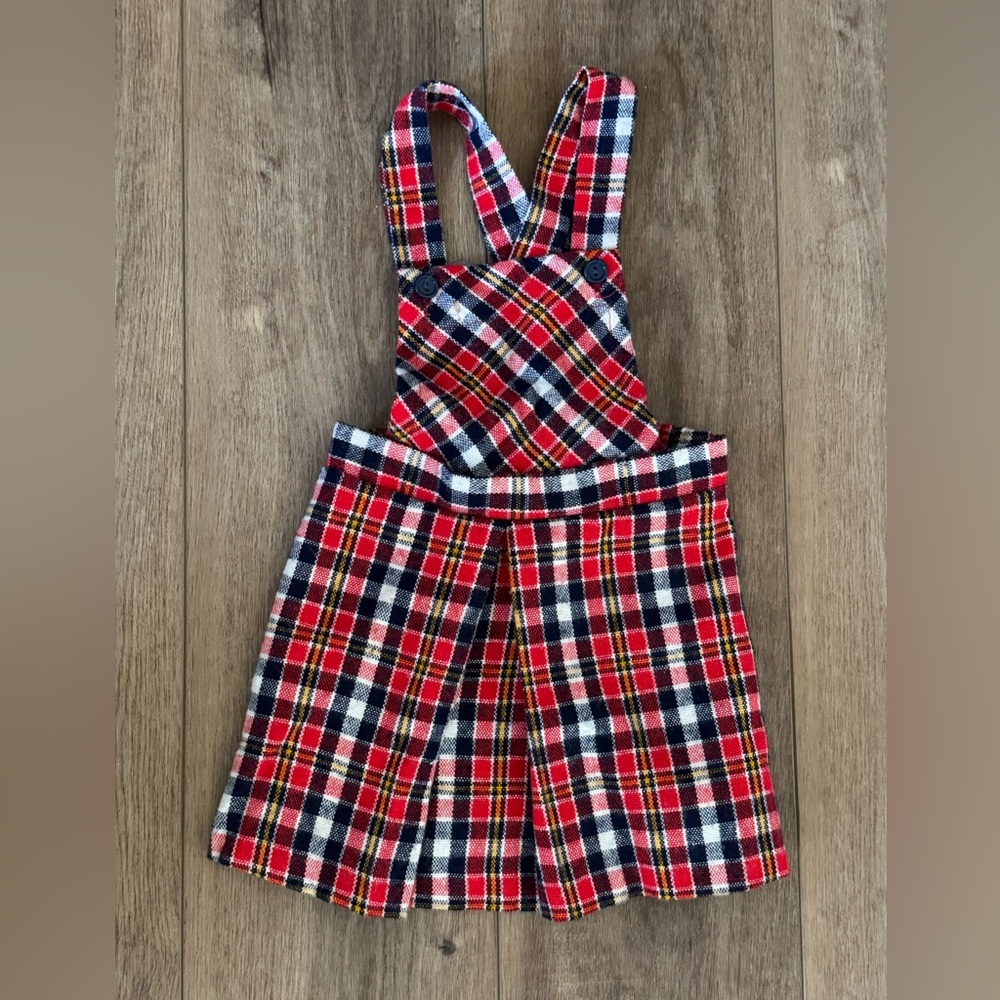 Vintage Sears Red and Blue Plaid Girls Overalls - Picture 1 of 7